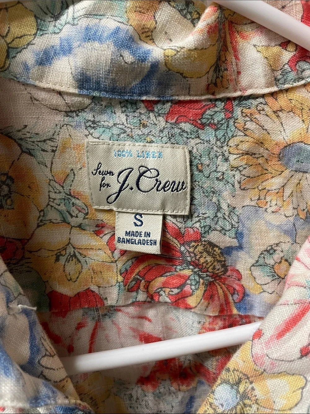 J. Crew Short-Sleeve Floral Button-Down Shirt - Red, Yellow, Blue